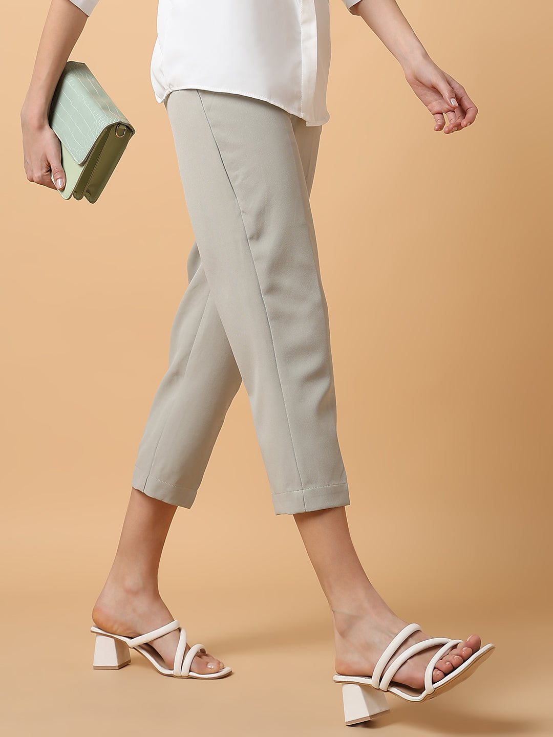 Women Solid Grey Formal Trouser