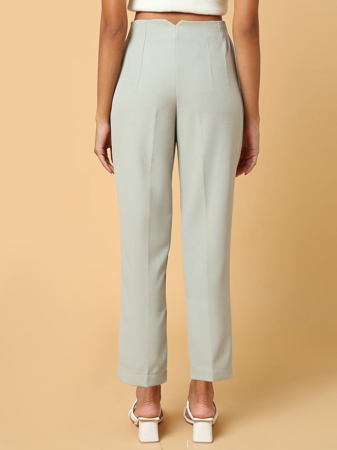 Women Solid Sea Green Formal Trouser