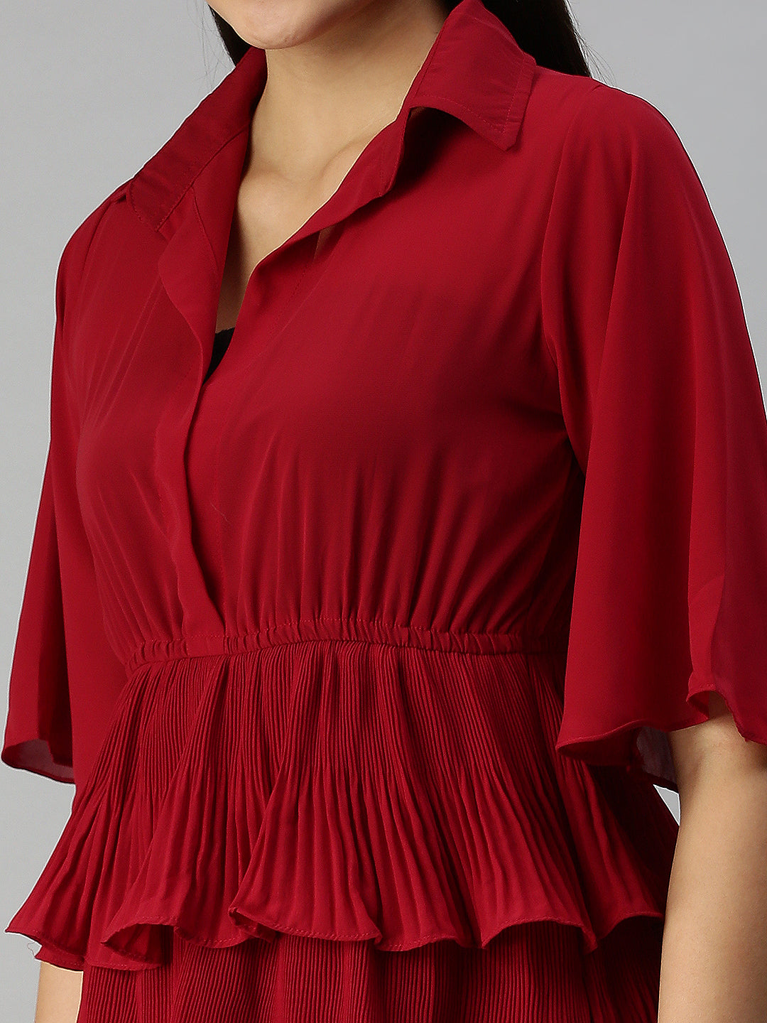 Women Solid Fit and Flare Maroon Dress