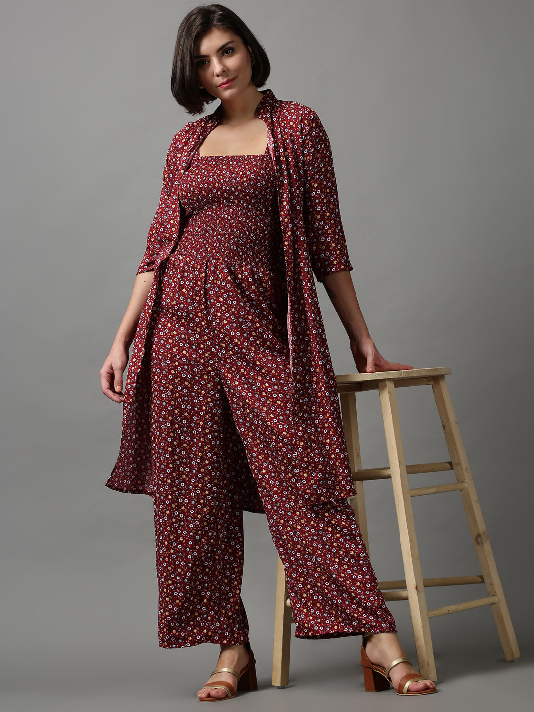 Women's Red Printed Jumpsuit