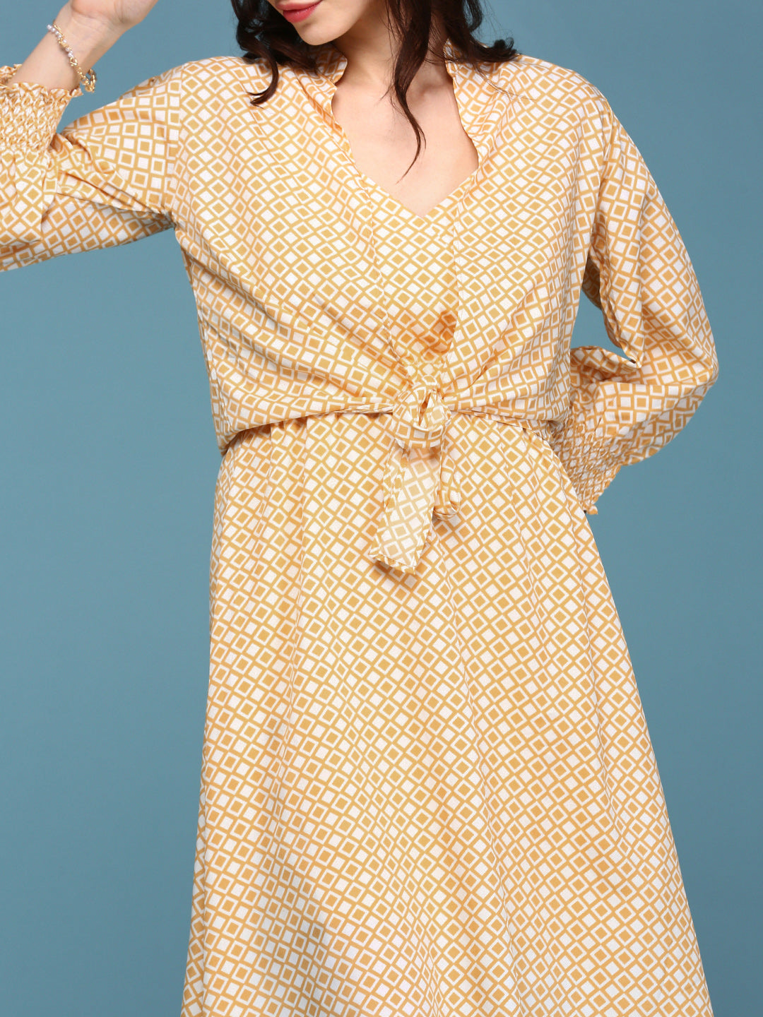 Women's Yellow Printed Fit and Flare Dress