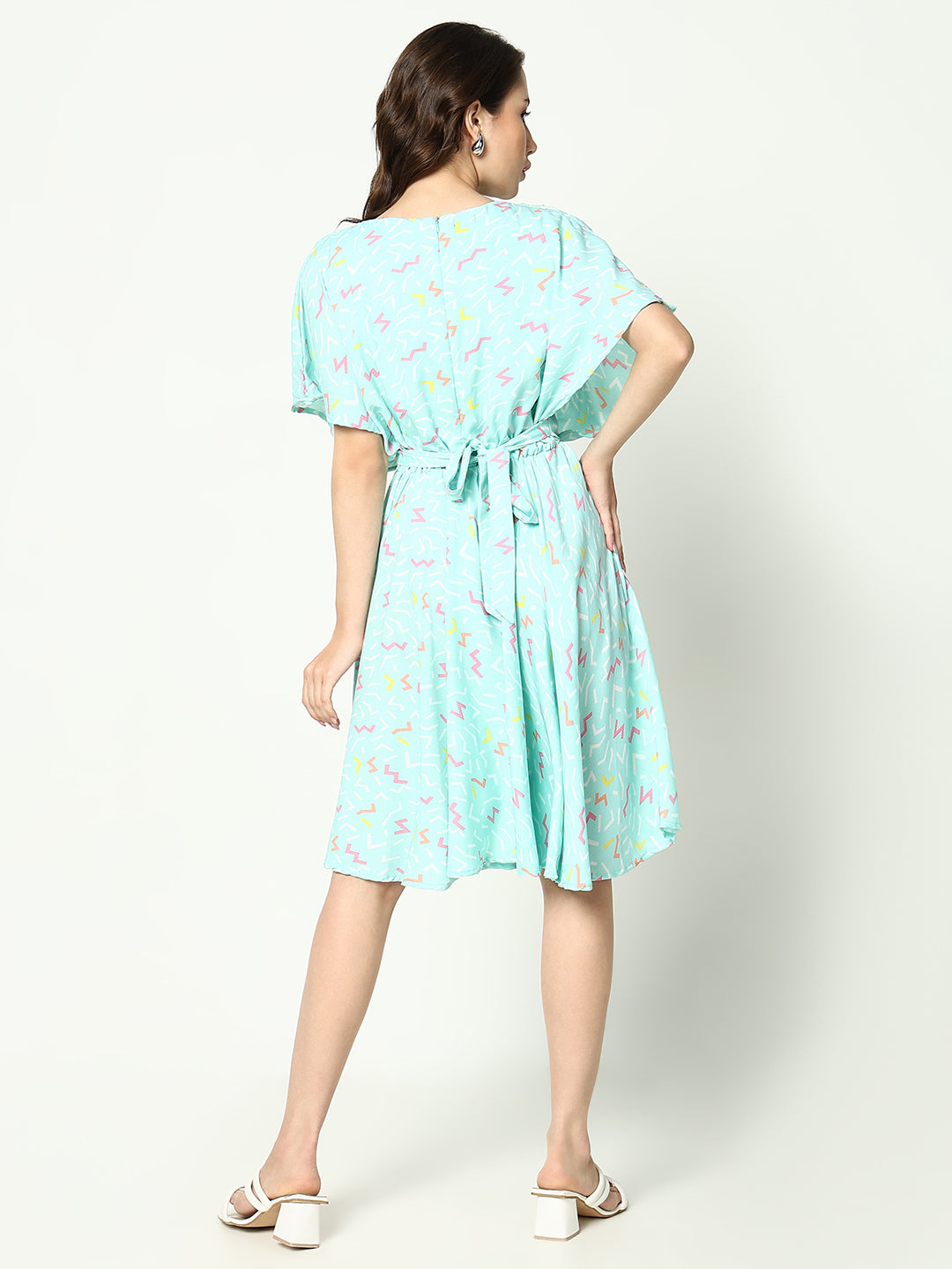 Women's Sea Green Printed Fit and Flare Dress