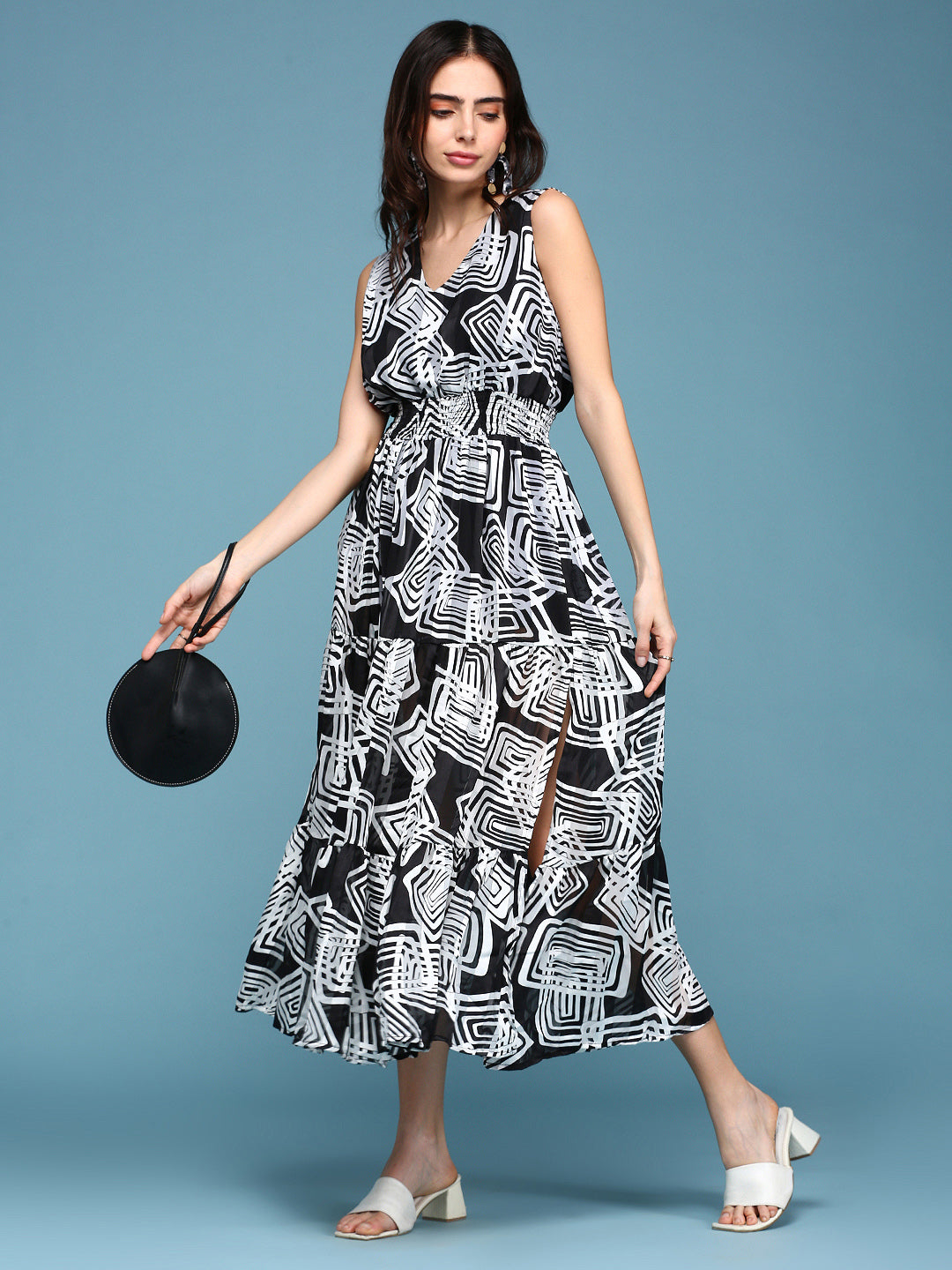 Women's Black Printed Fit and Flare Dress