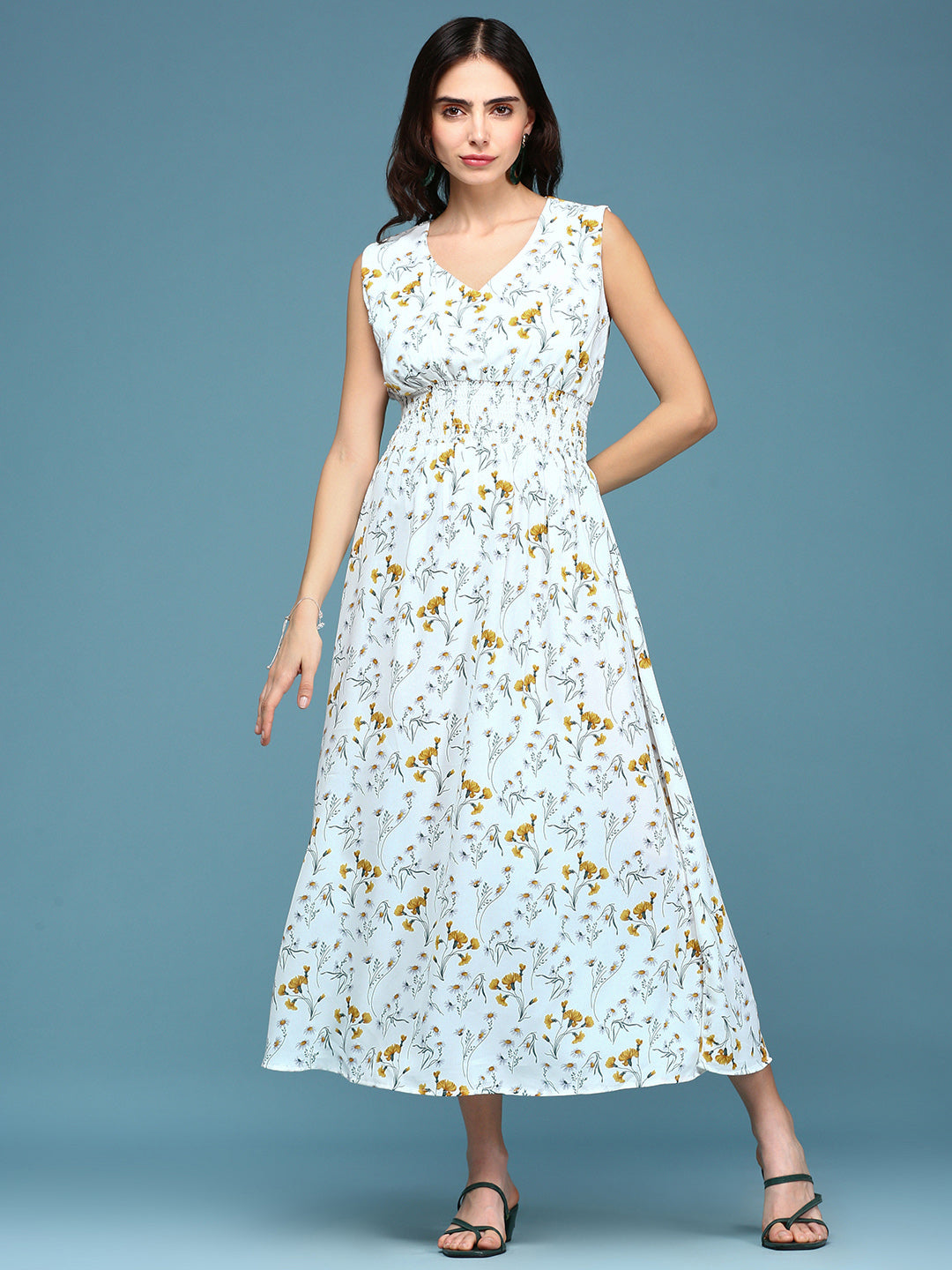 Women's White Printed Fit and Flare Dress