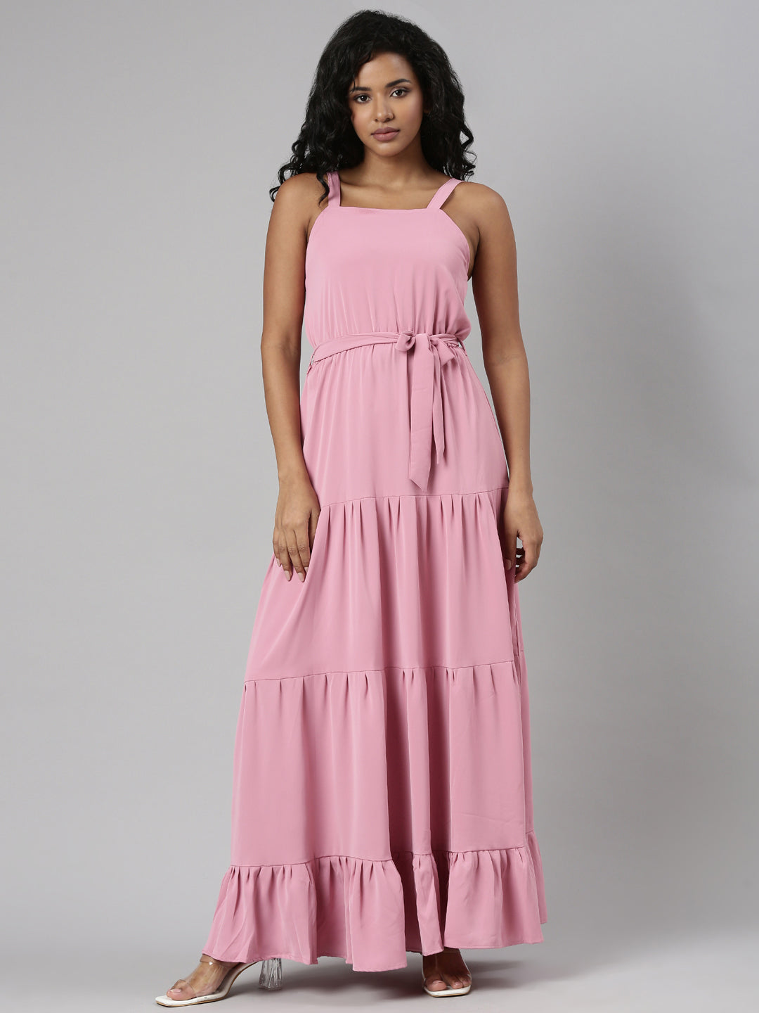Women Pink Solid Fit and Flare Dress