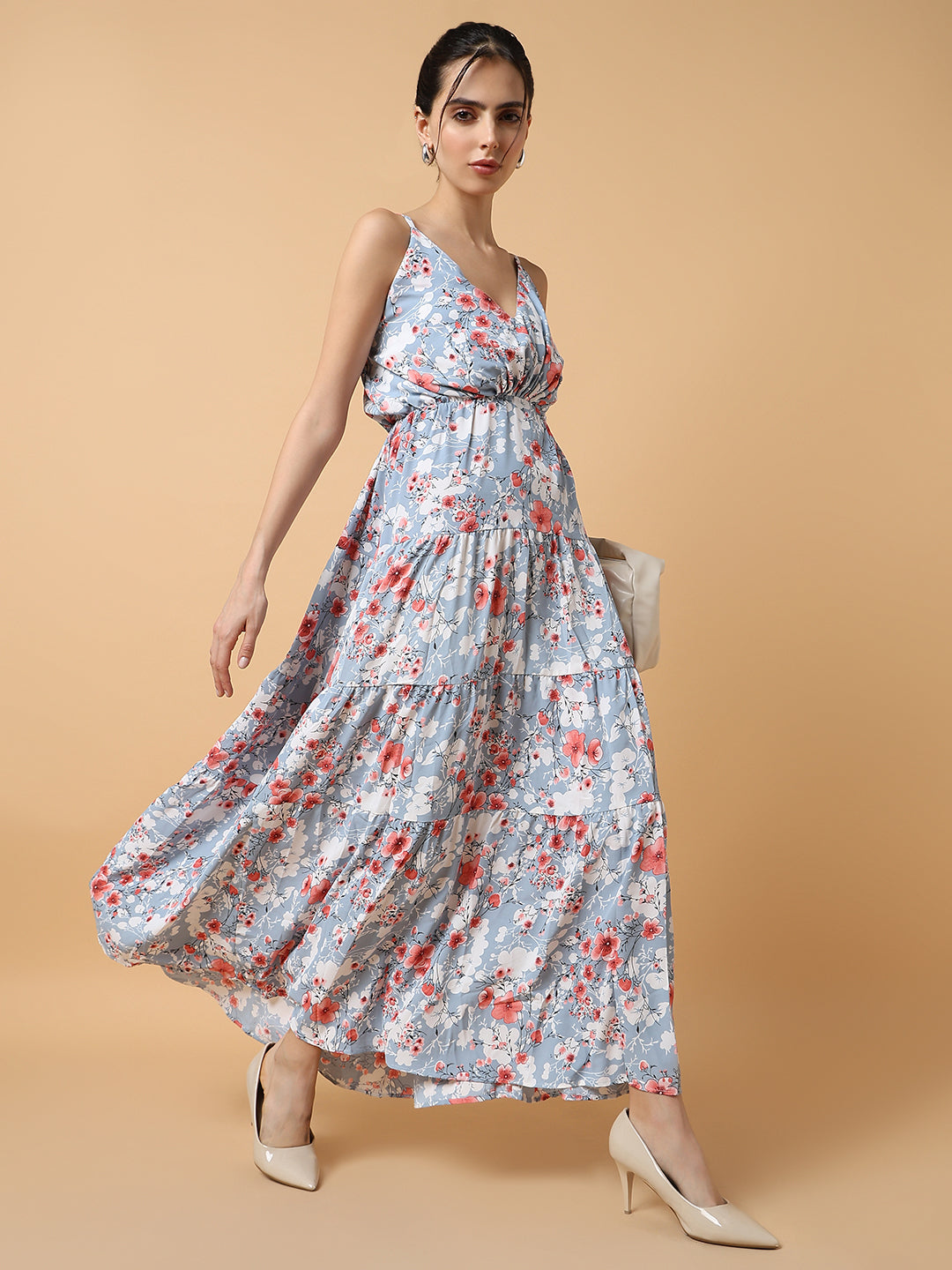 Women's Blue Printed Fit and Flare Dress