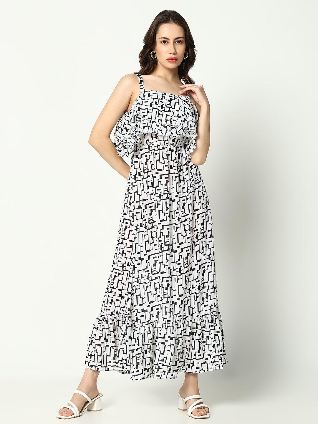 Women's White Printed Fit and Flare Dress