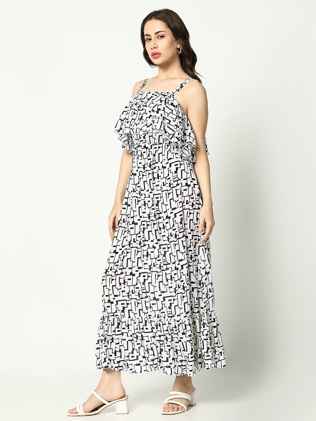 Women's White Printed Fit and Flare Dress