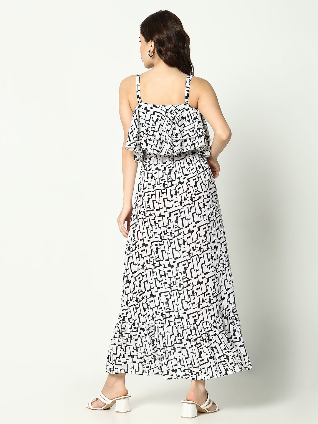 Women's White Printed Fit and Flare Dress