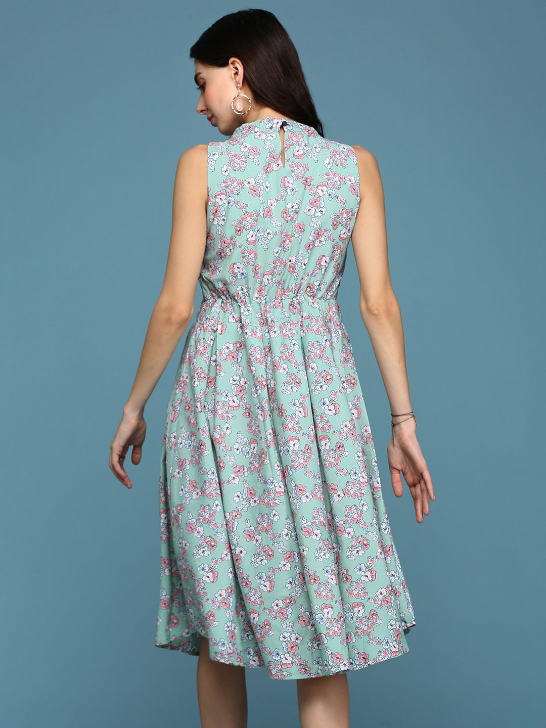 Women's Sea Green Floral A-Line Dress