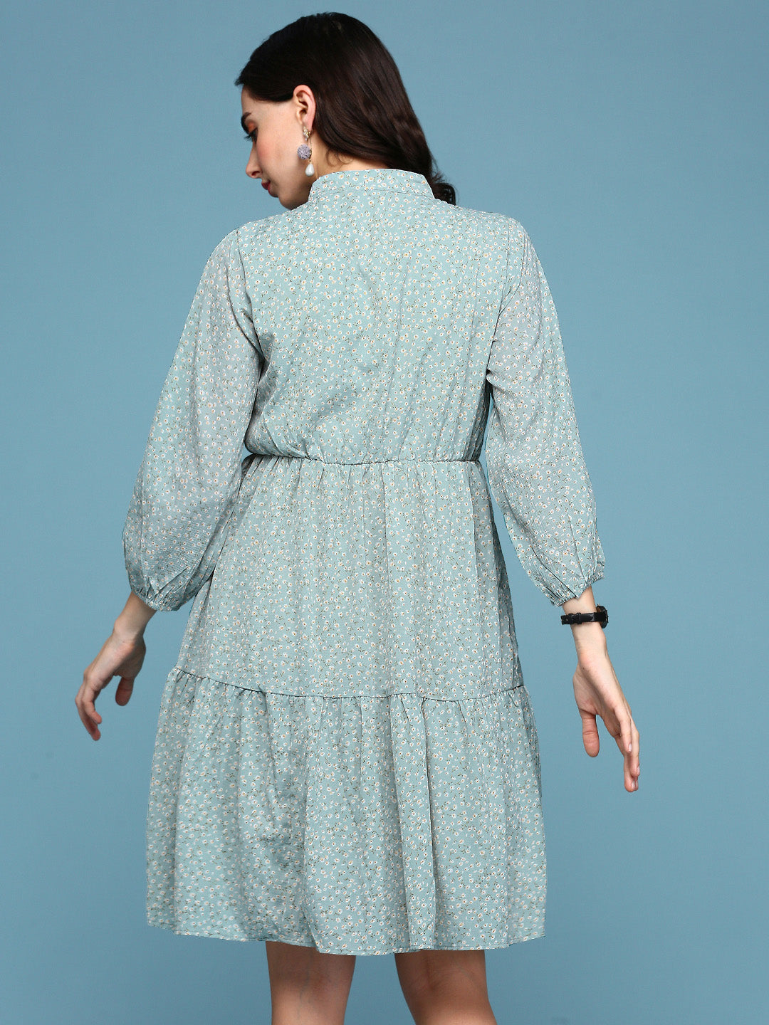 Women's Sea Green Printed Fit and Flare Dress