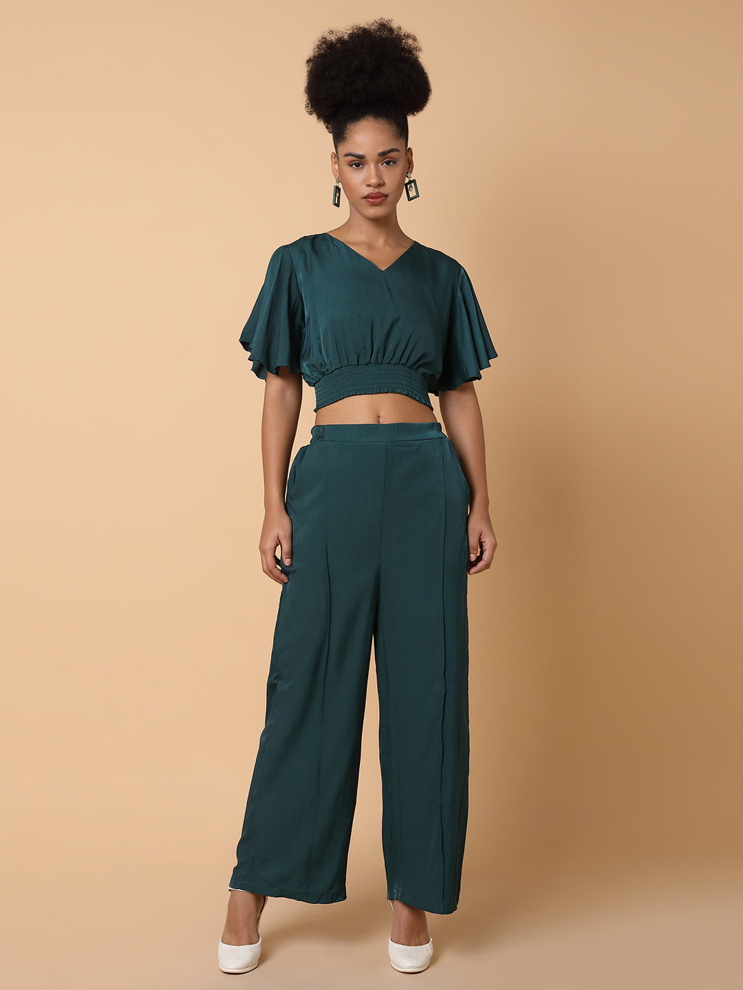 Women's Green Solid Co-Ords