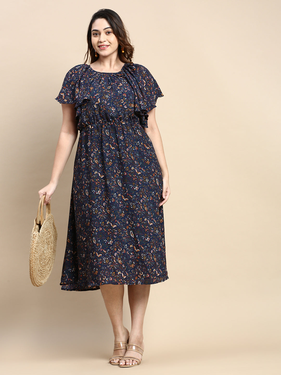 Women Navy Blue Bohemian Fit and Flare Dress