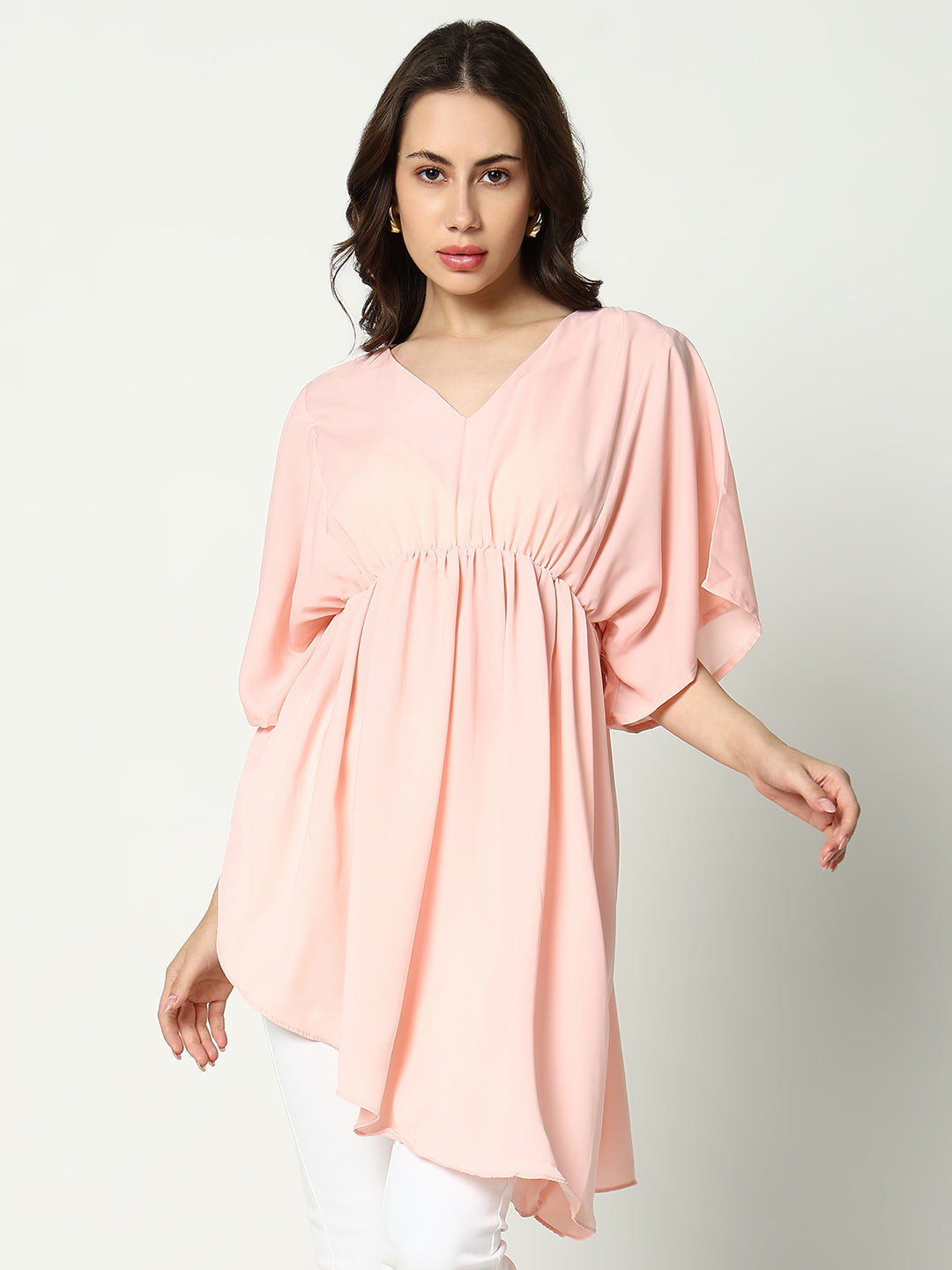 Women's Pink Solid Fit and Flare Top