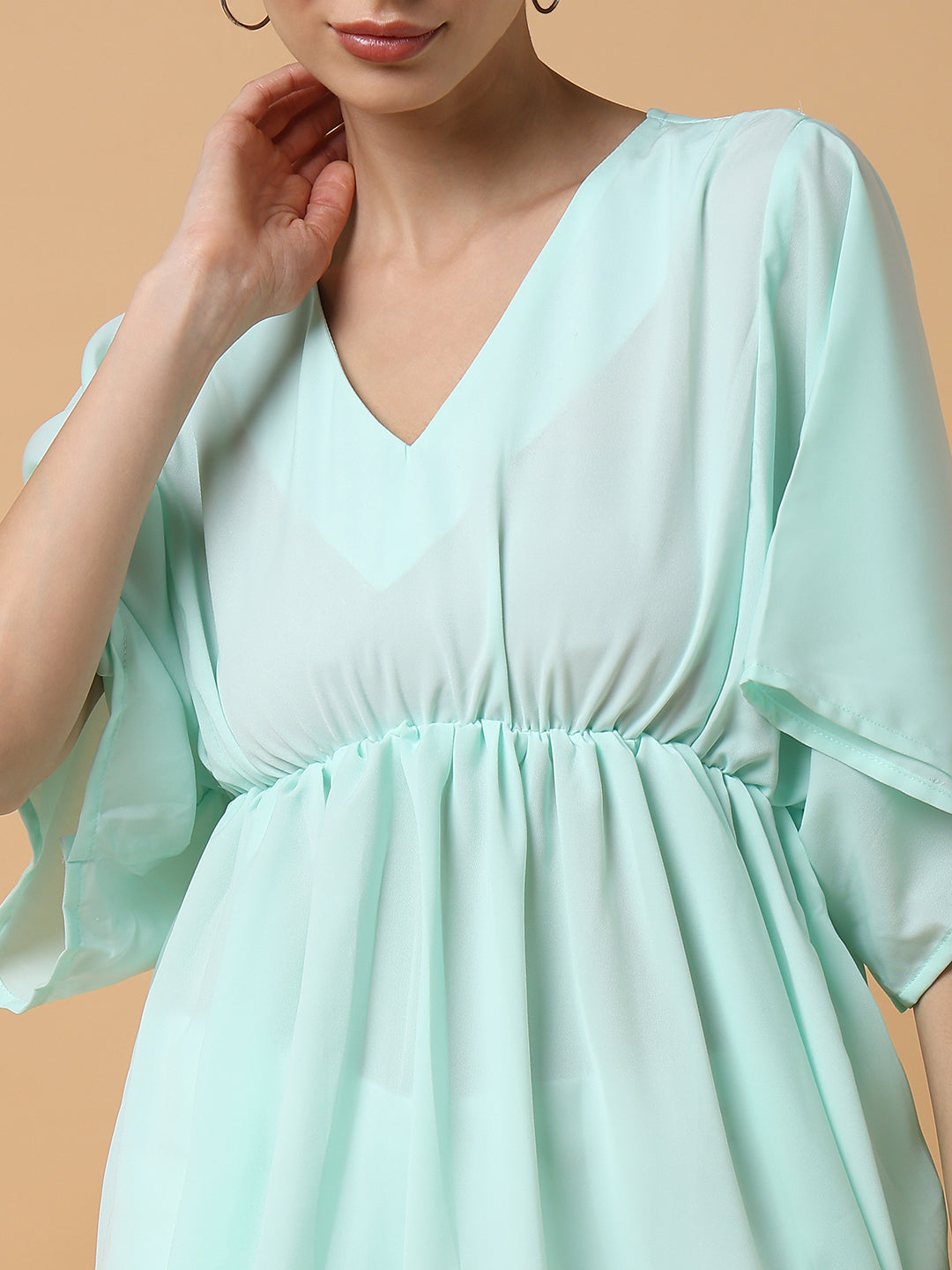 Women's Sea Green Solid Fit and Flare Top