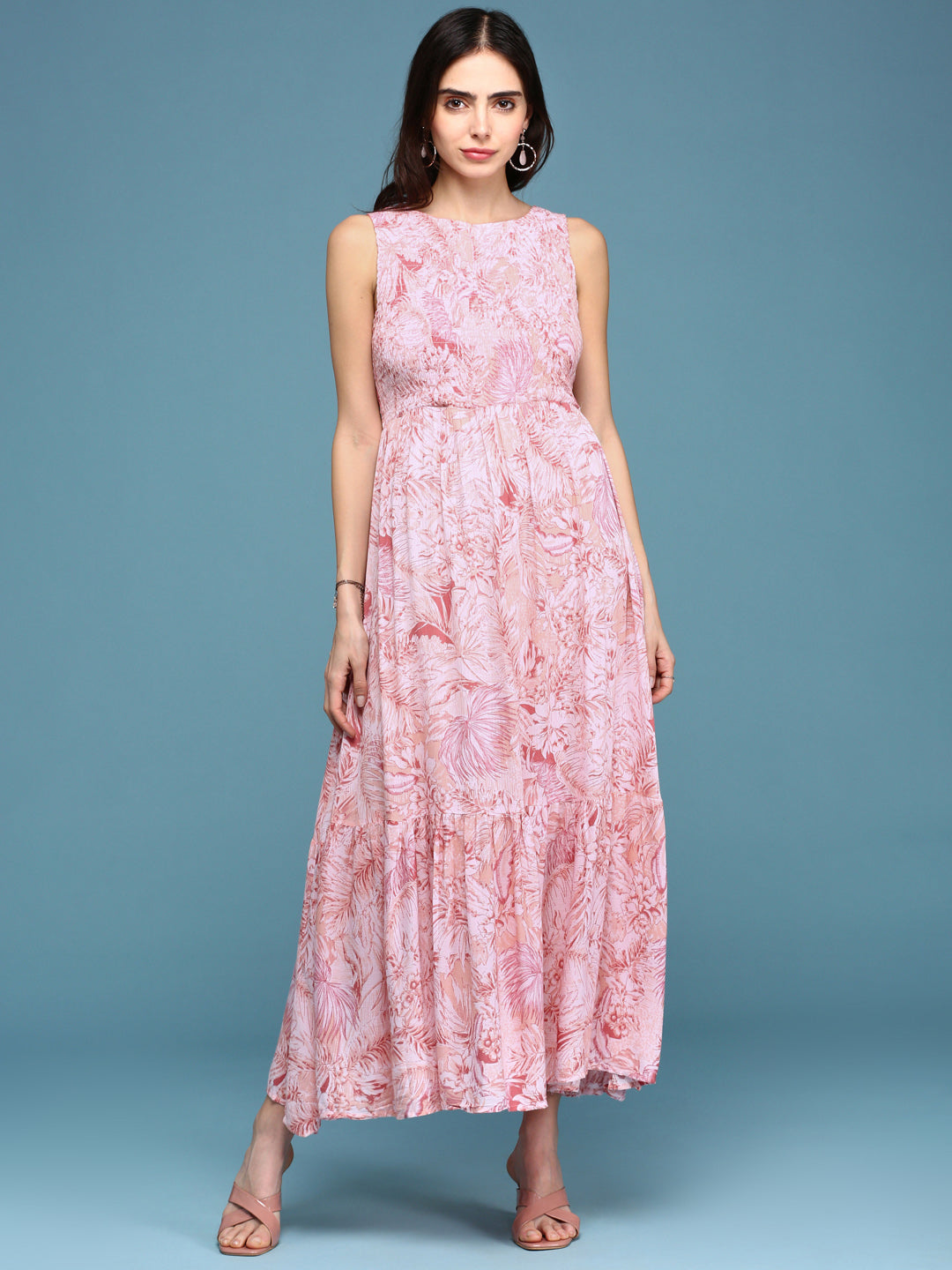 Women Pink Floral Fit and Flare Dress