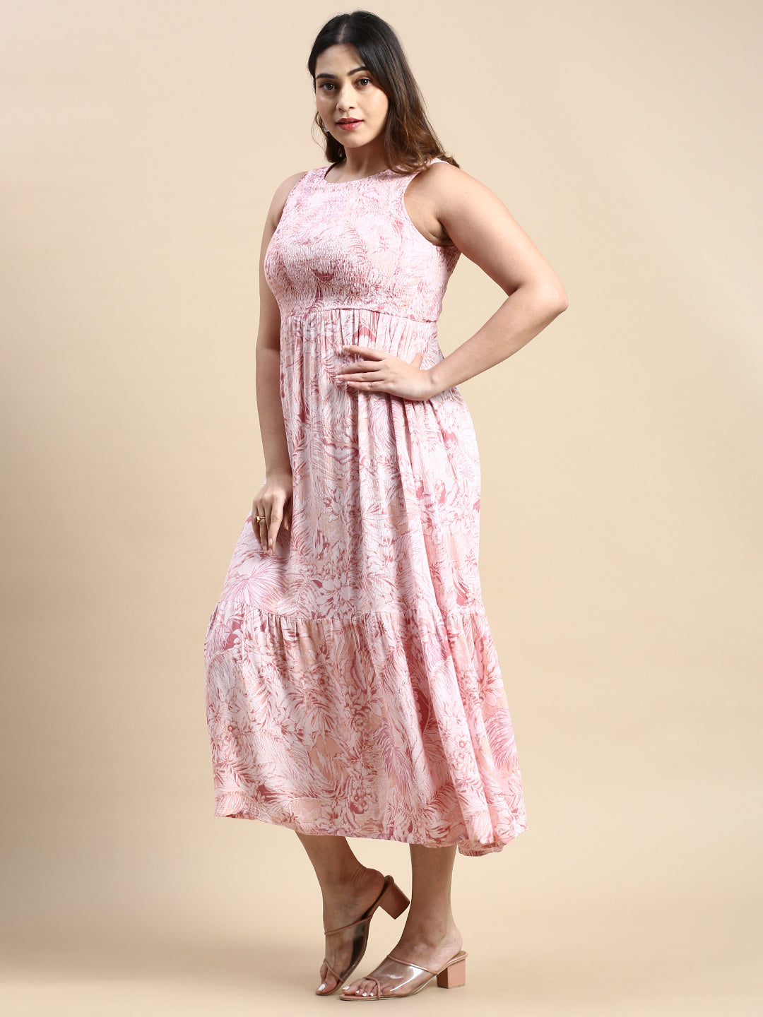 Women Pink Floral Fit and Flare Dress