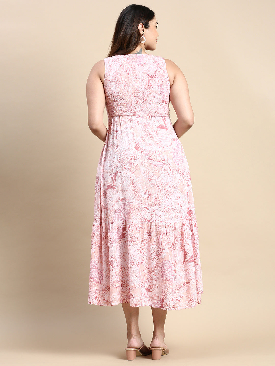 Women Pink Floral Fit and Flare Dress