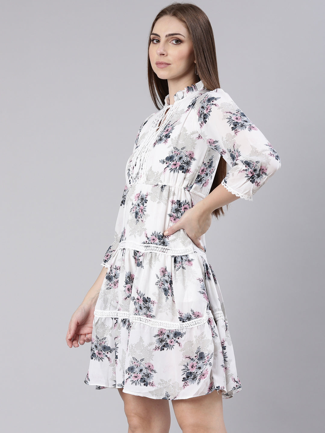 Women White Floral Fit and Flare Dress