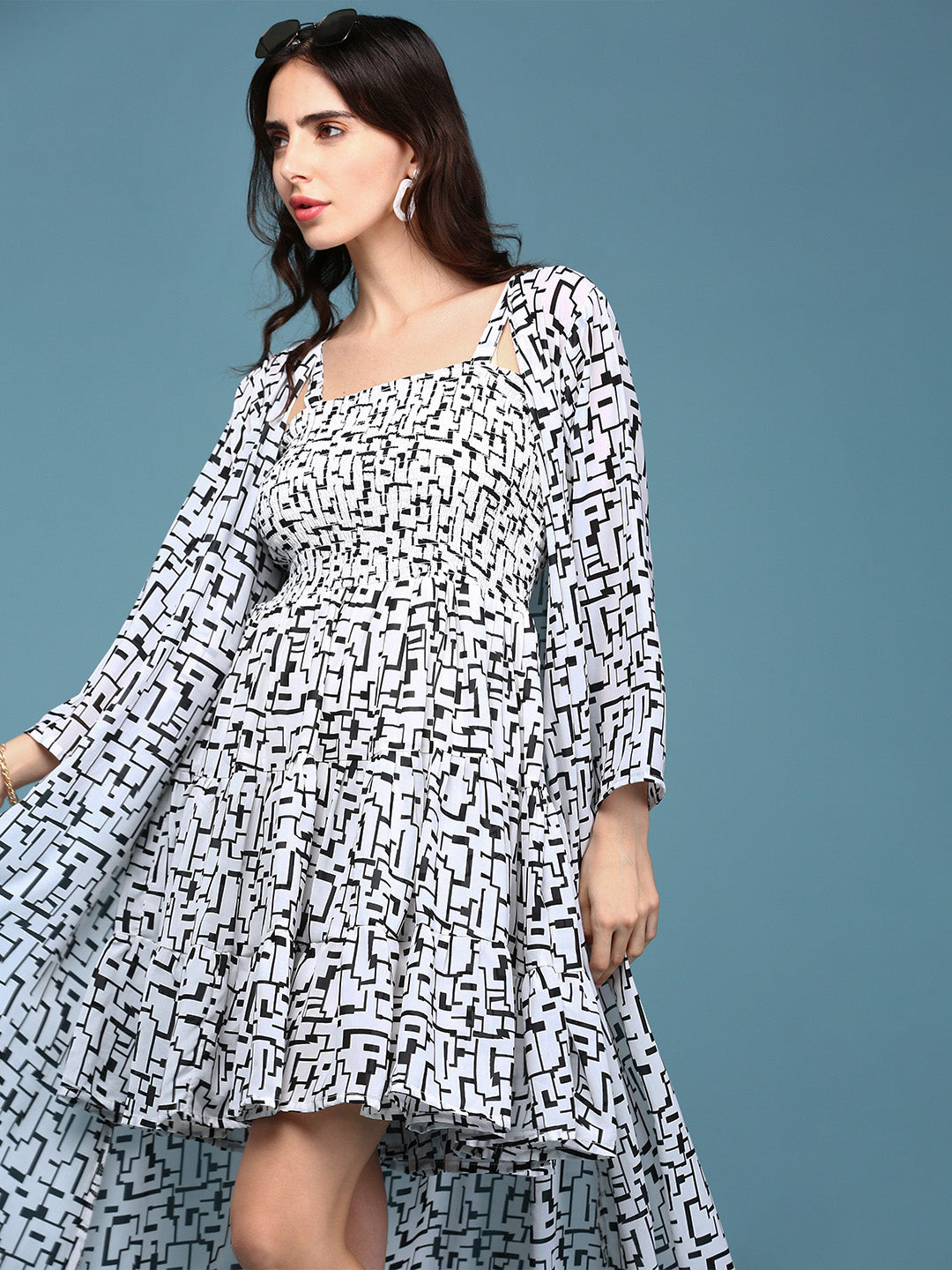 Women's White Printed Fit and Flare Dress