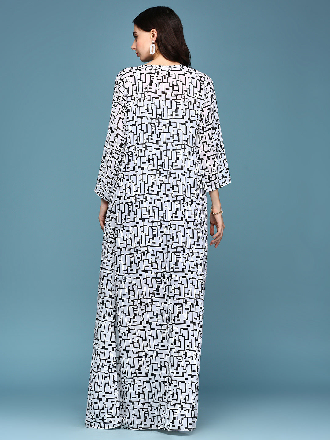 Women's White Printed Fit and Flare Dress