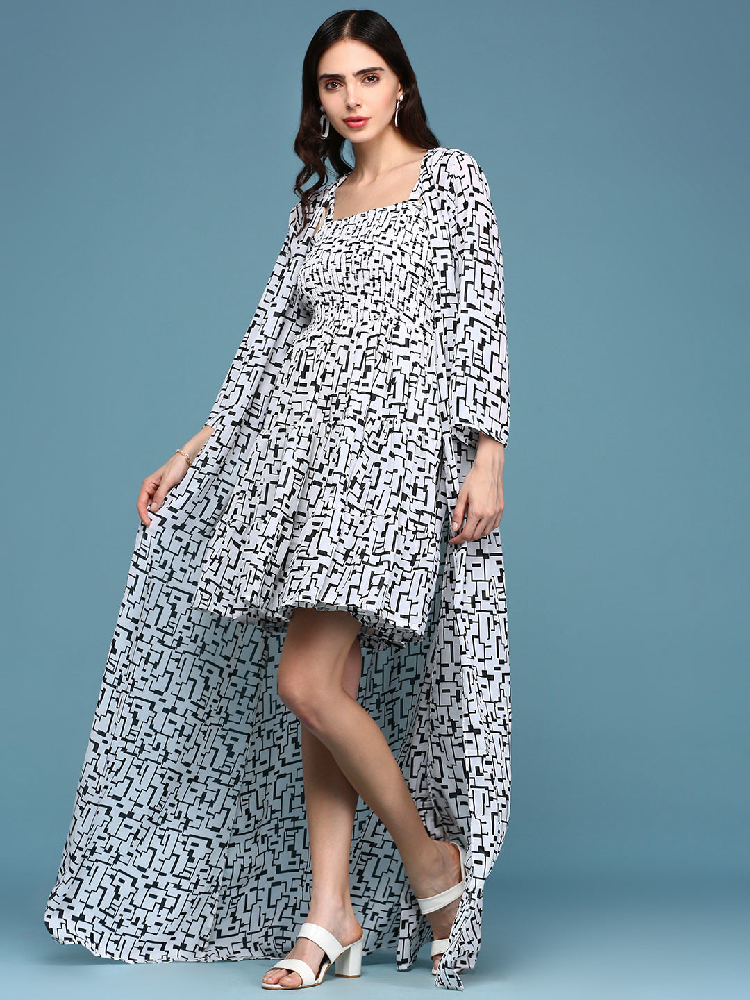 Women's White Printed Fit and Flare Dress