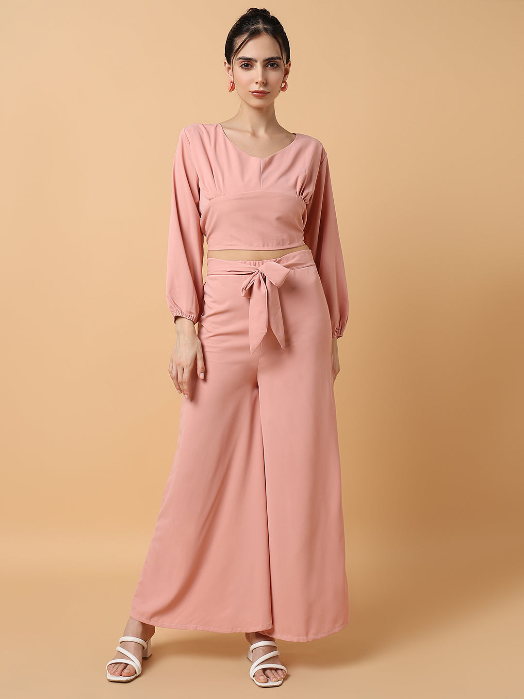 Women Solid Peach Co-Ords Set