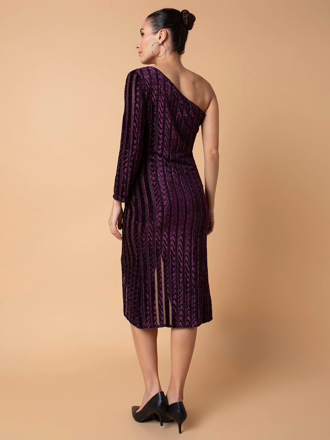 Women Solid Purple Midi Wrap Dress