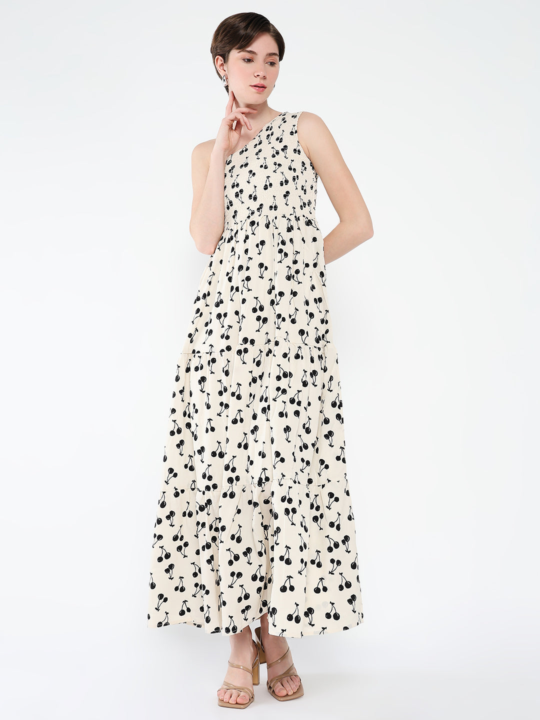 Women Printed Off White Fit and Flare Dress