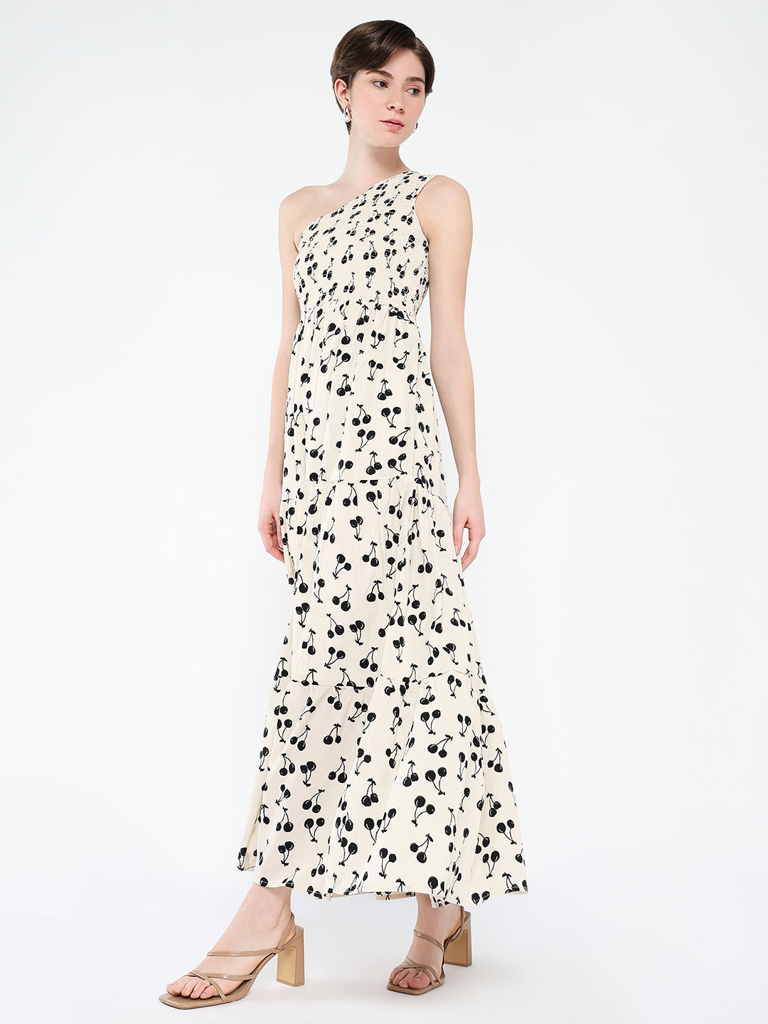 Women Printed Off White Fit and Flare Dress