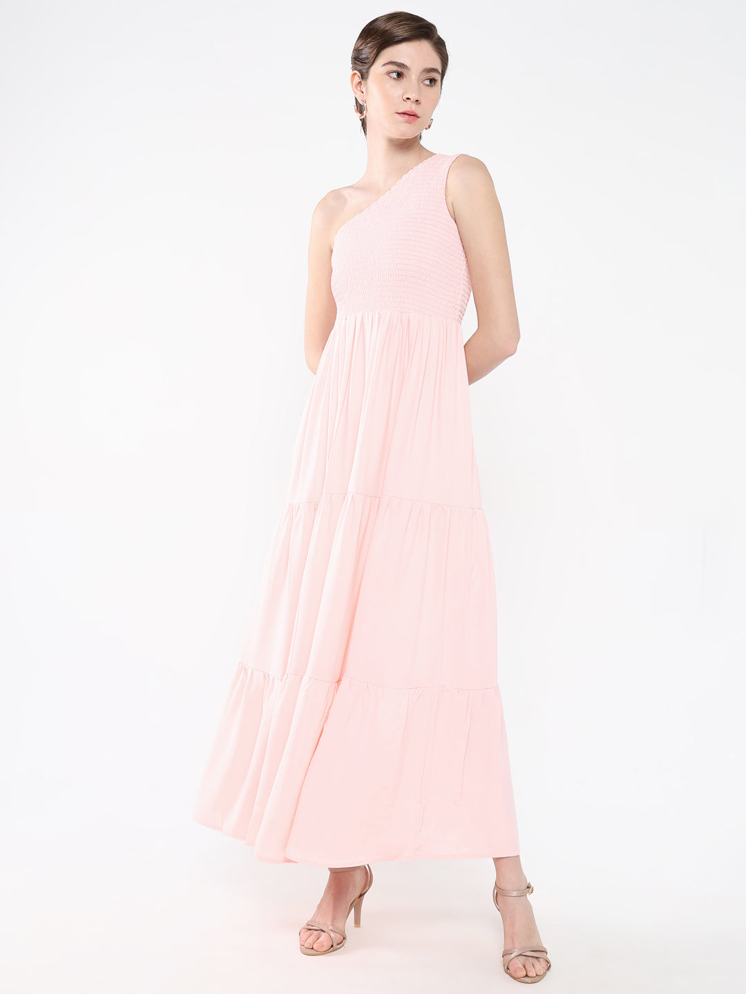 Women Solid Pink Fit and Flare Dress