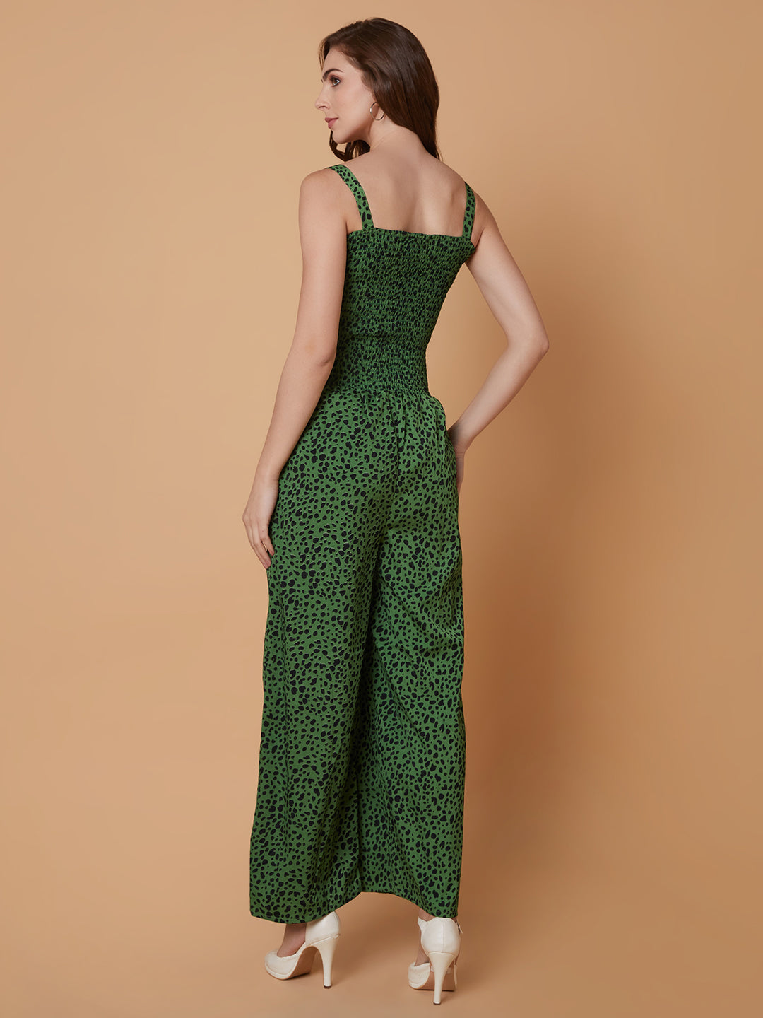 Women Printed Green Basic Jumpsuit with Shrug