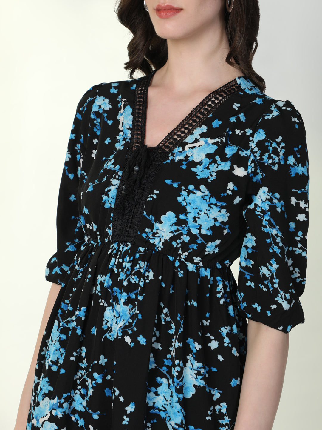 Women Floral Black A-Line Dress