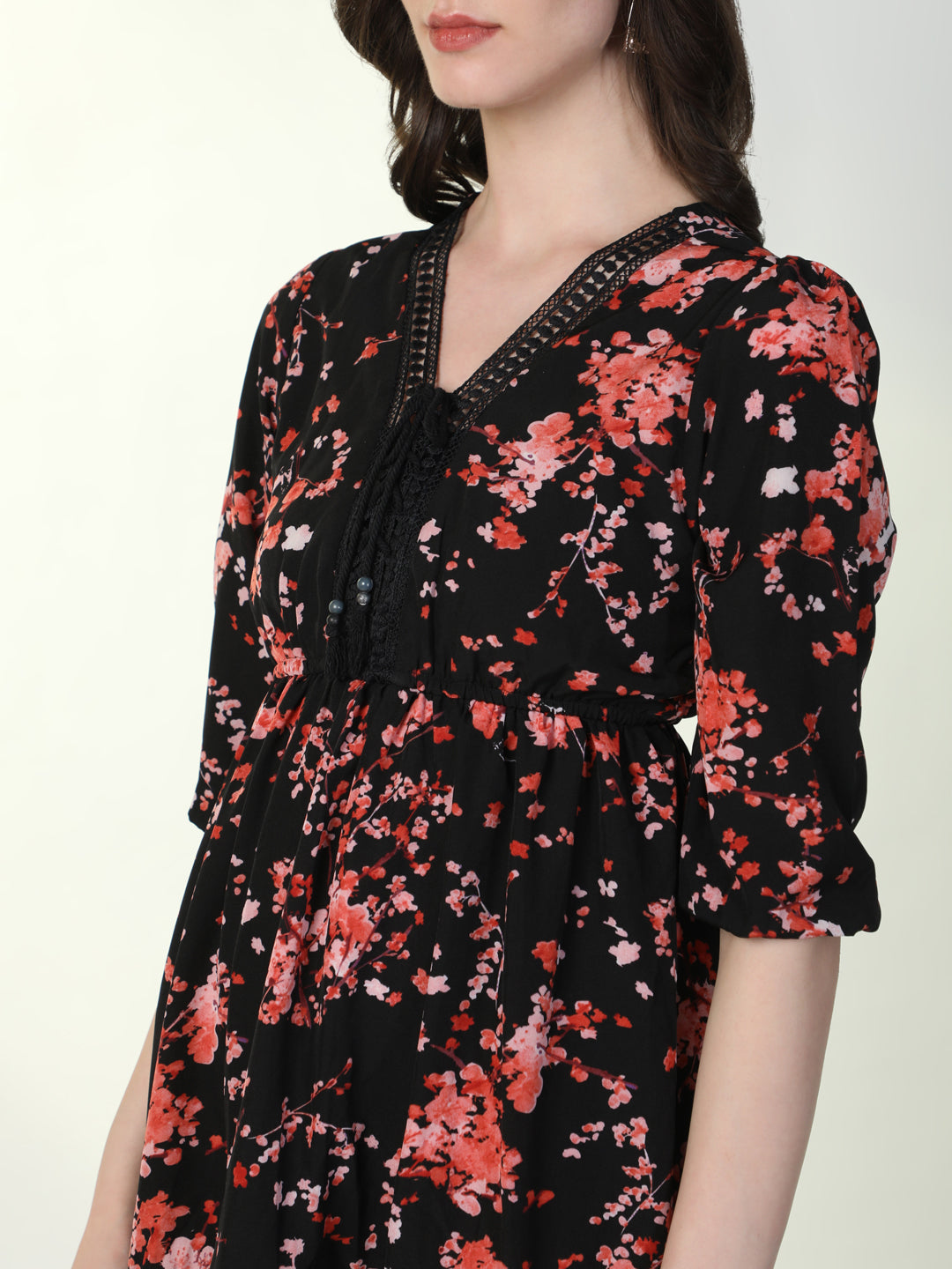 Women Floral Black A-Line Dress