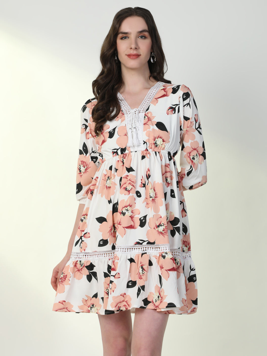 Women Floral Off White A-Line Dress