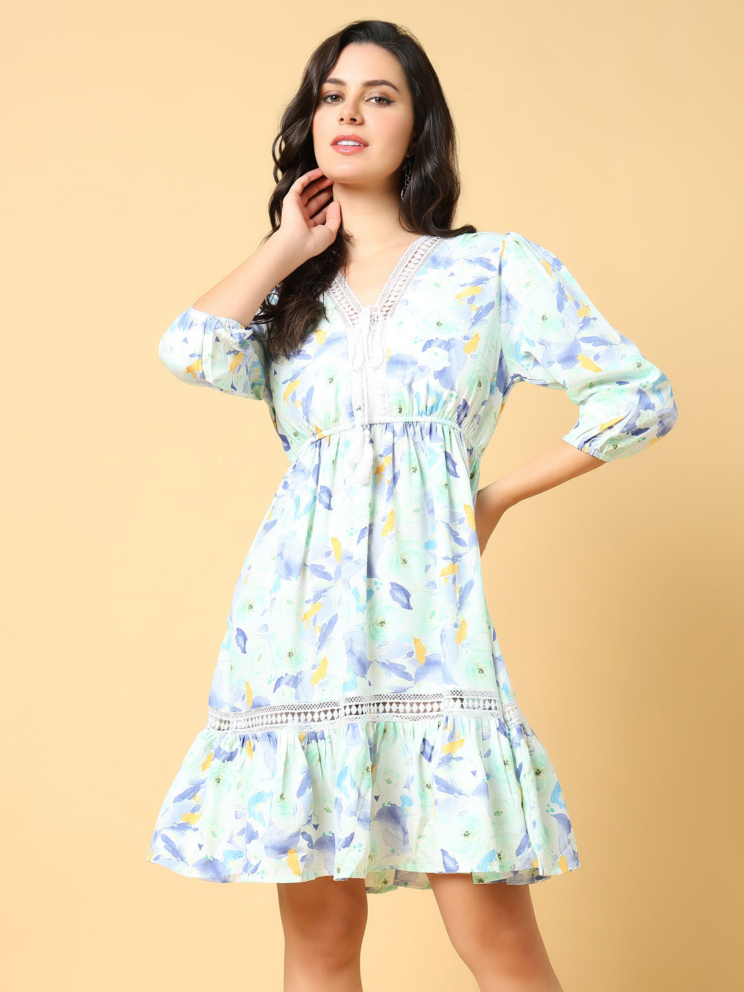 Women Printed Green Fit and Flare Dress