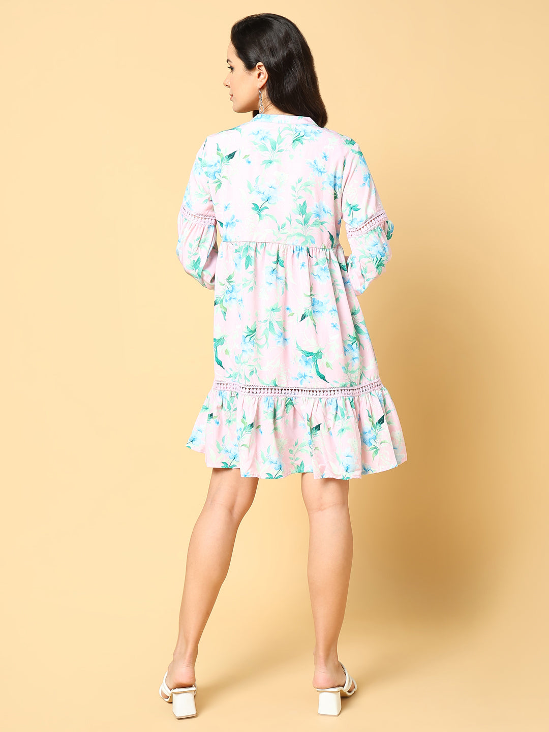 Women Printed Pink A-Line Dress