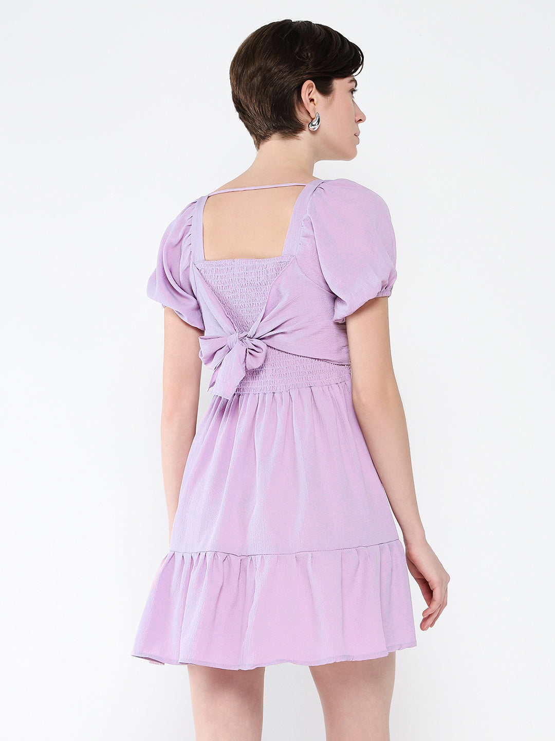 Women Solid Lavender Fit and Flare Dress