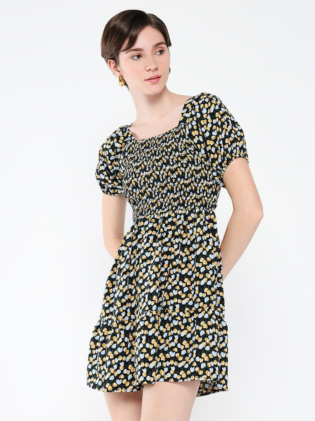 Women Printed Black Fit and Flare Dress