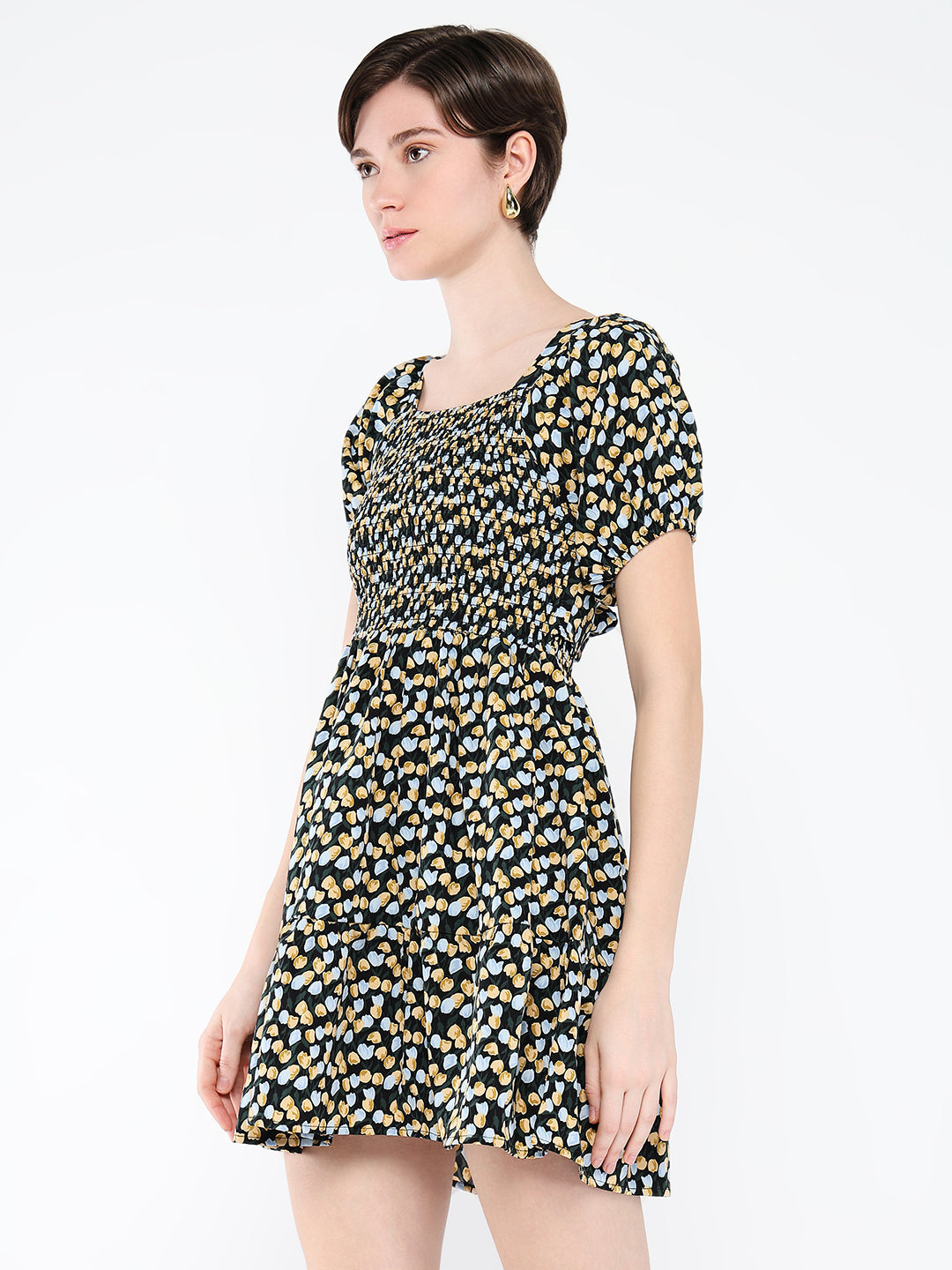 Women Printed Black Fit and Flare Dress