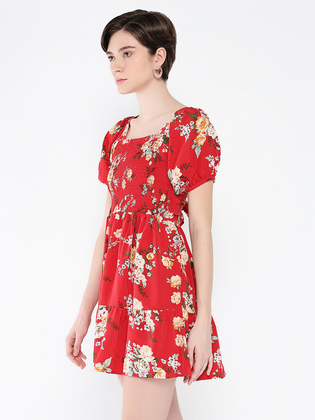 Women Printed Red Fit and Flare Dress