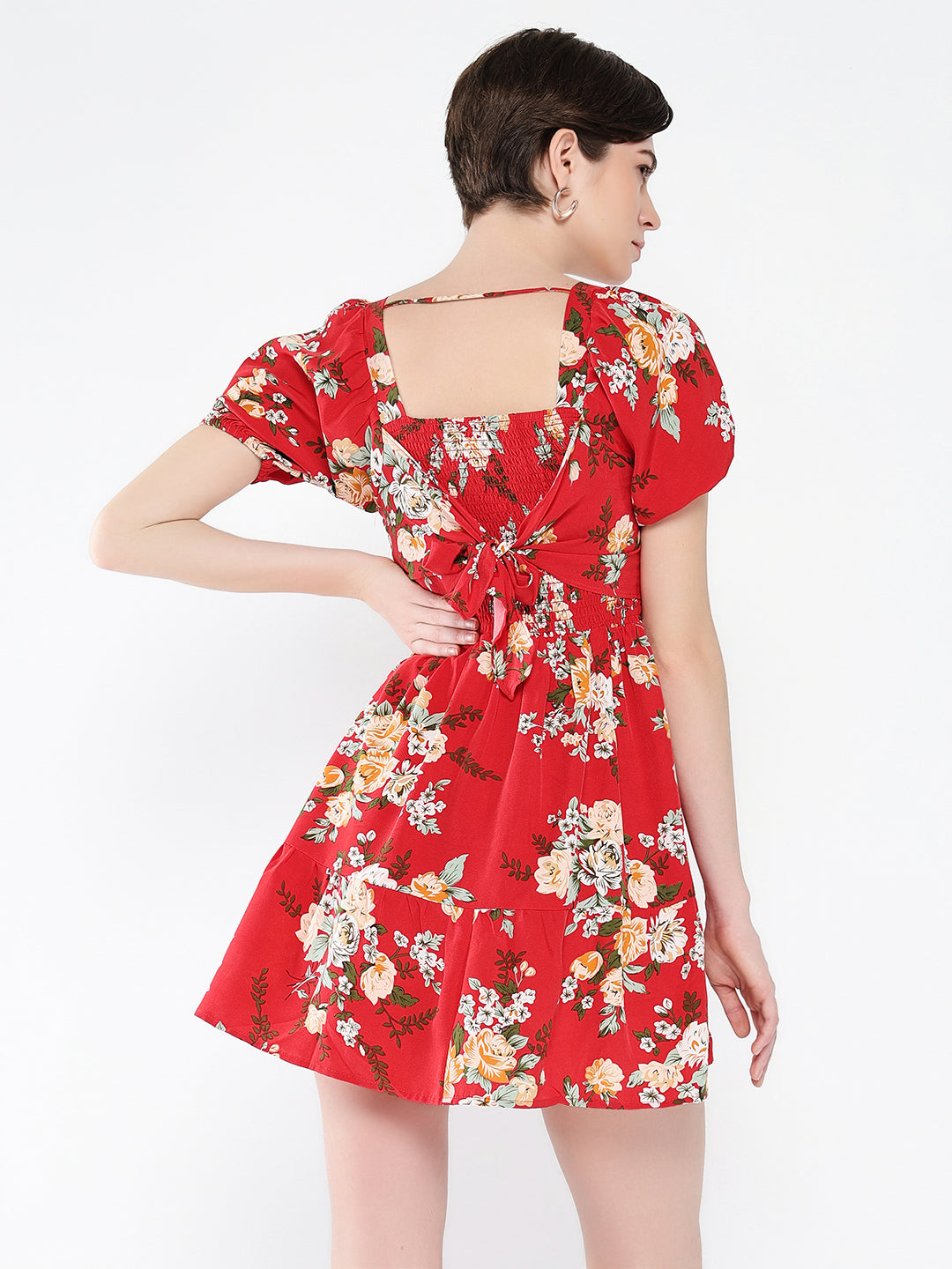 Women Printed Red Fit and Flare Dress