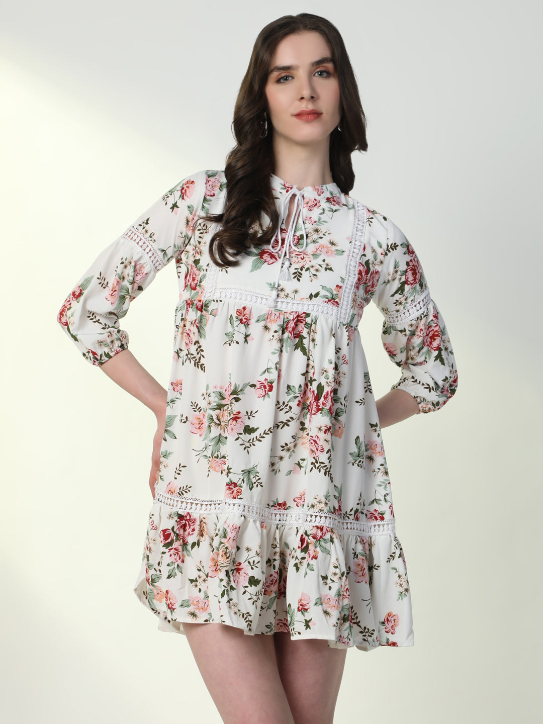 Women Floral Off White A-Line Dress