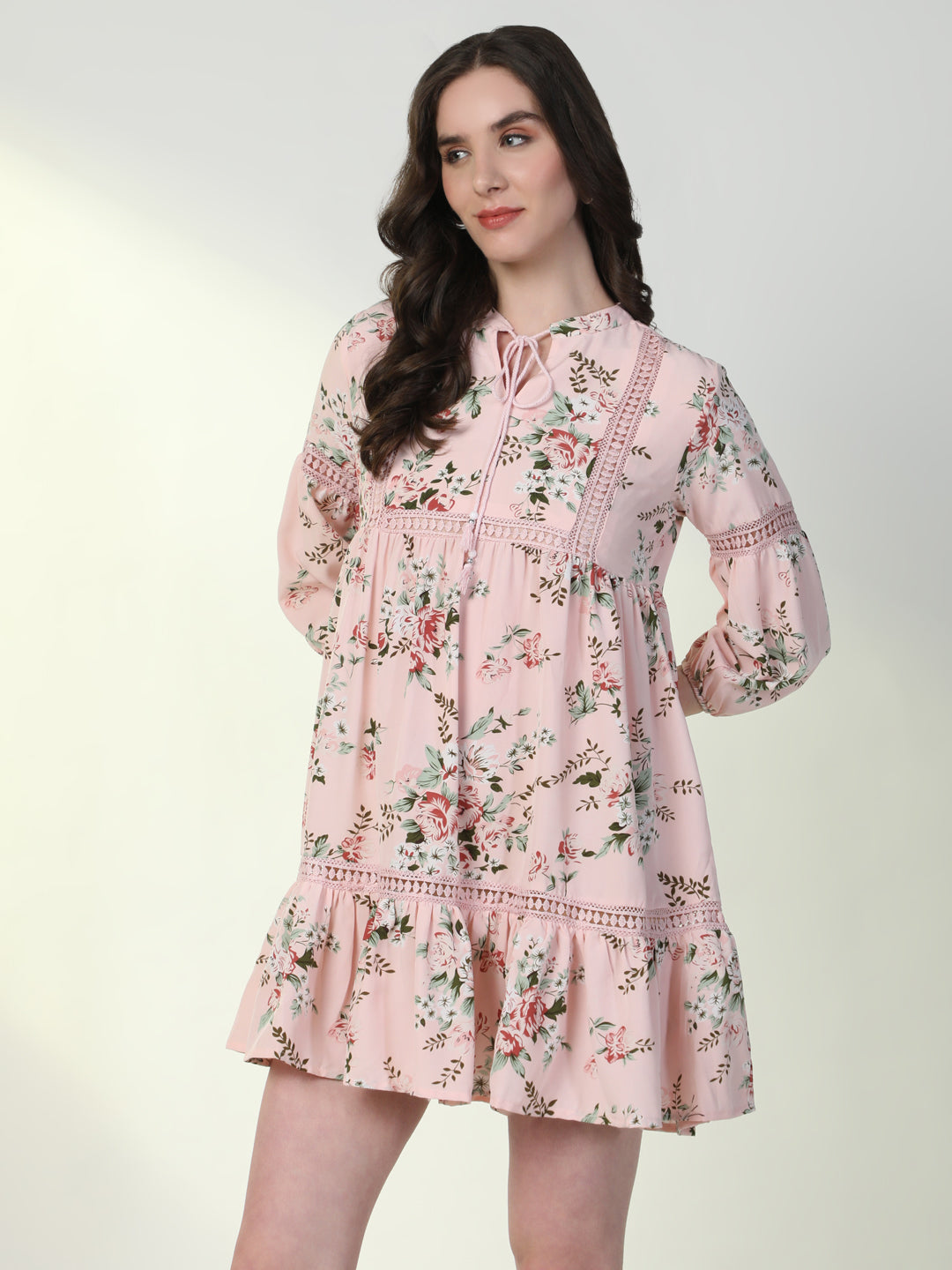 Women Floral Pink A-Line Dress