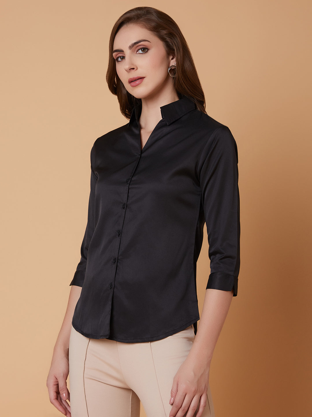 Women Solid Black Slim Fit Shirt