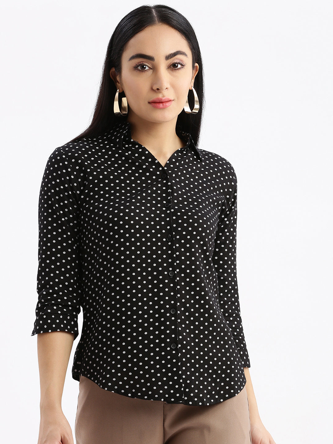 Women Polka Dots Black Slim Fit Shirt