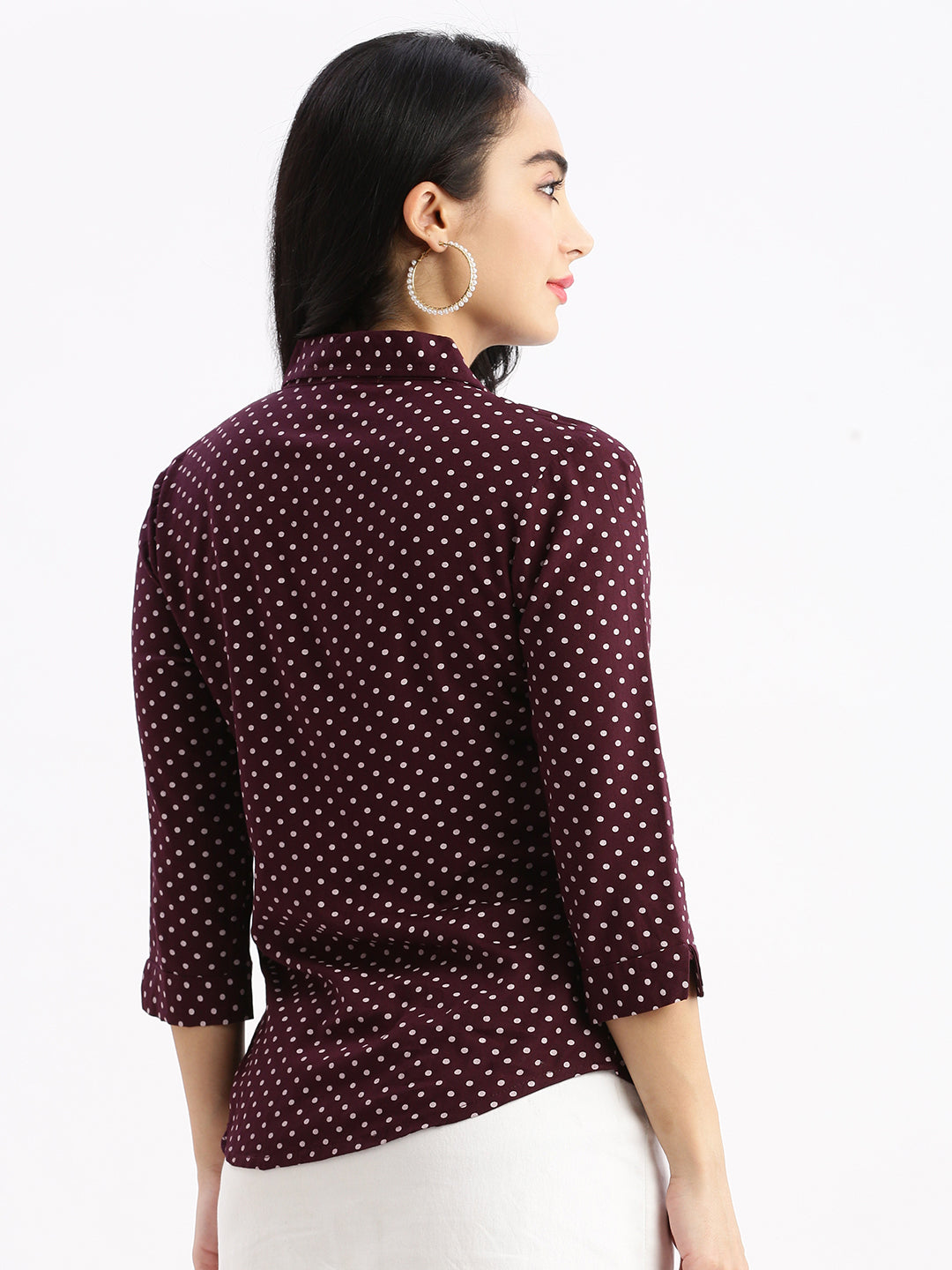 Women Polka Dots Purple Slim Fit Shirt