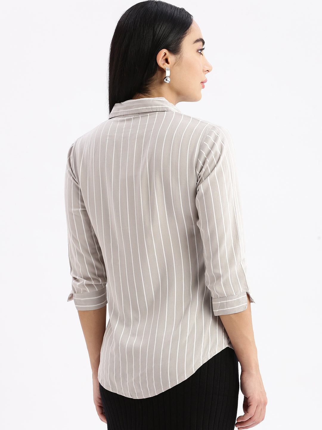 Women Striped Grey Slim Fit Shirt