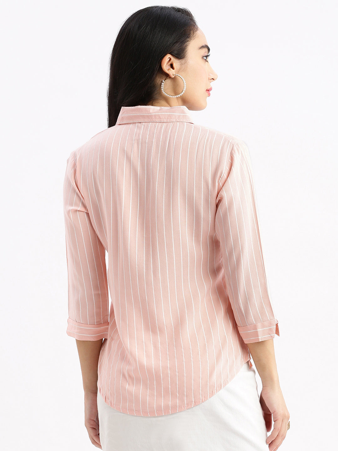 Women Striped Pink Slim Fit Shirt