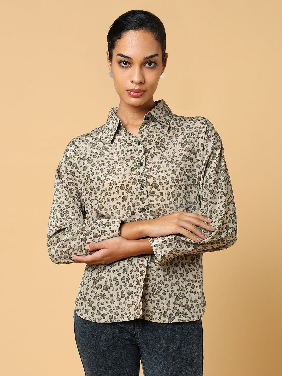 Women Floral Beige Shirt